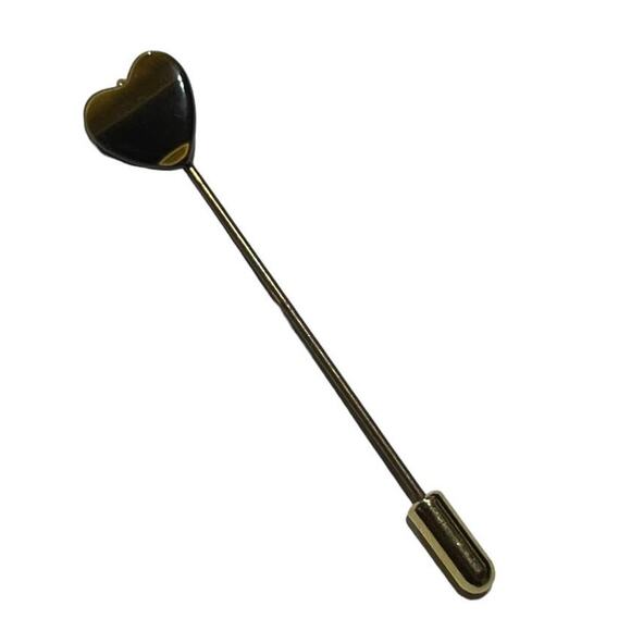 Vintage Tigers Eye Heart Hat Pin/Stick Pin - Natural Stone Lapel Pin - Picture 6 of 12